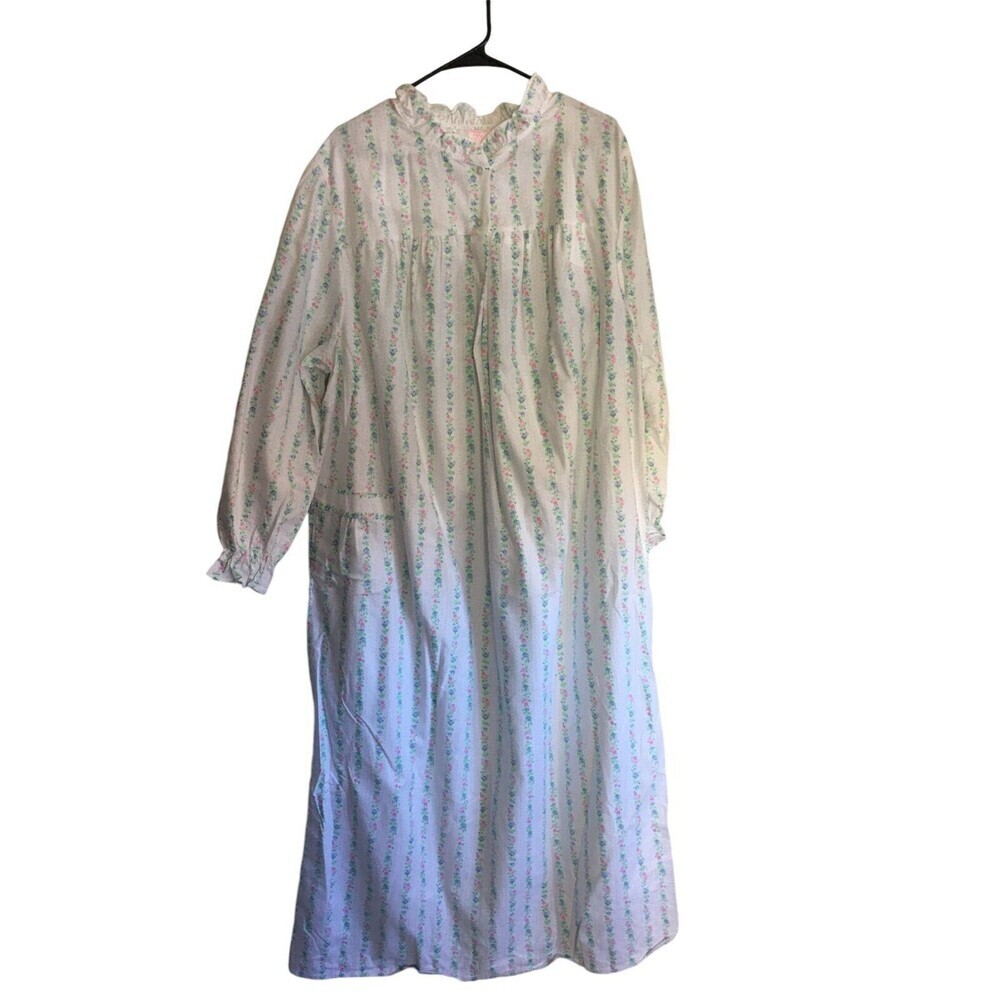 Just For Women Night Gown Women's Size 1X White Multicolor Floral Cotton